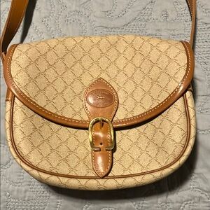 Longchamp Tan and Brown Crossbody Flap Bag with Gold Tone Hardware
